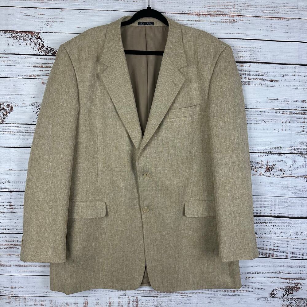 Mens Monsieur Adolfo Khaki Tan Tweed 2 Button Sport Jacket Blazer Lined Siz 46L